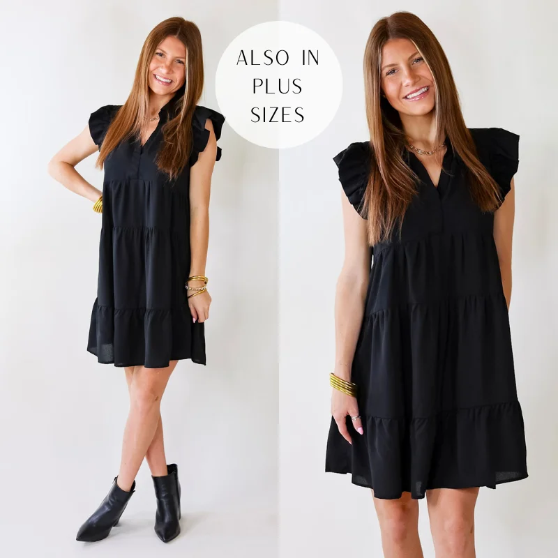 Pleated party dress-All Of A Sudden Ruffle Cap Sleeve Short Dress in Black