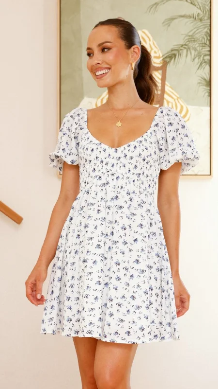 Polka dot sundress-Sahirah Mini Dress - Blue Floral