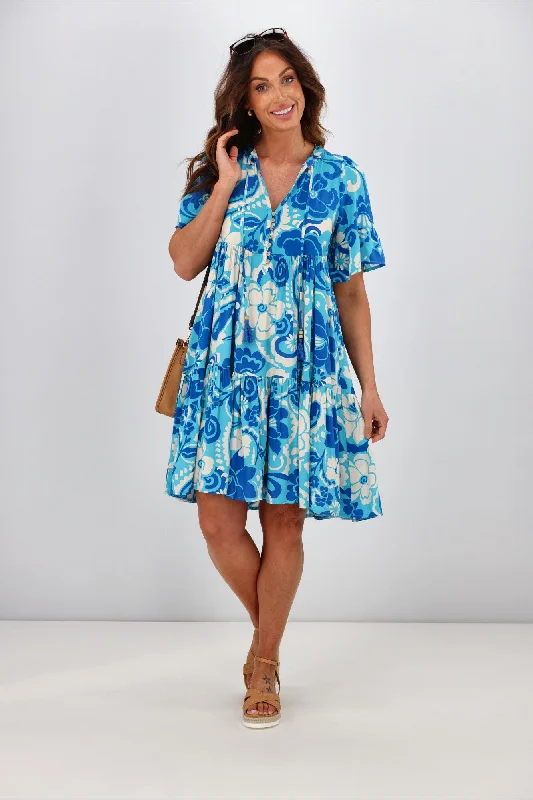 Ruffled sundress-Salty Bright Harper Mini Dress Blue