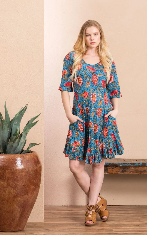 Grey sweater dress-Sedona Dress, Short, 3/4 Sleeve, Siona Floral