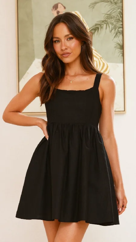 Off-shoulder maxi dress-Stacey Linen Mini Dress - Black