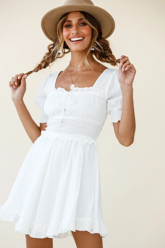 Embroidered tulle dress-Summer In Paris Puff Sleeve Open Back Dress White