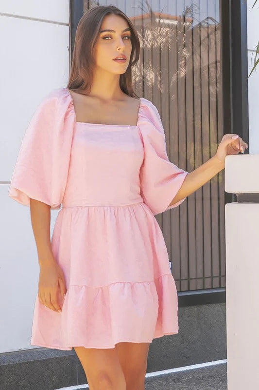 Striped prom dress-Summer Elegance Pink Babydoll Dress