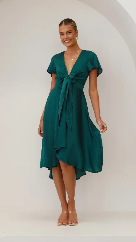 Satin midi dress-Sunny Daze Dress - Emerald