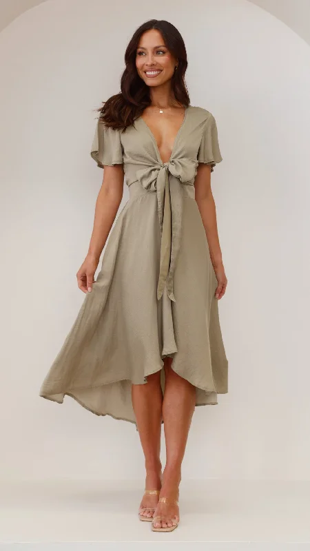 Pleated party dress-Sunny Daze Dress - Olive