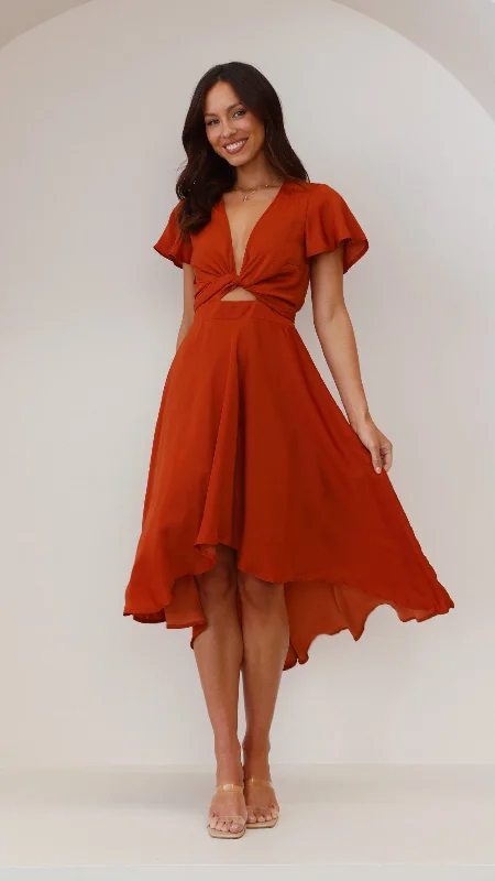 One-shoulder party dress-Sunny Daze Dress - Rust