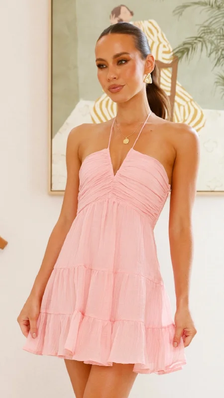 One-shoulder cocktail dress-Taffeta Mini Dress - Pink