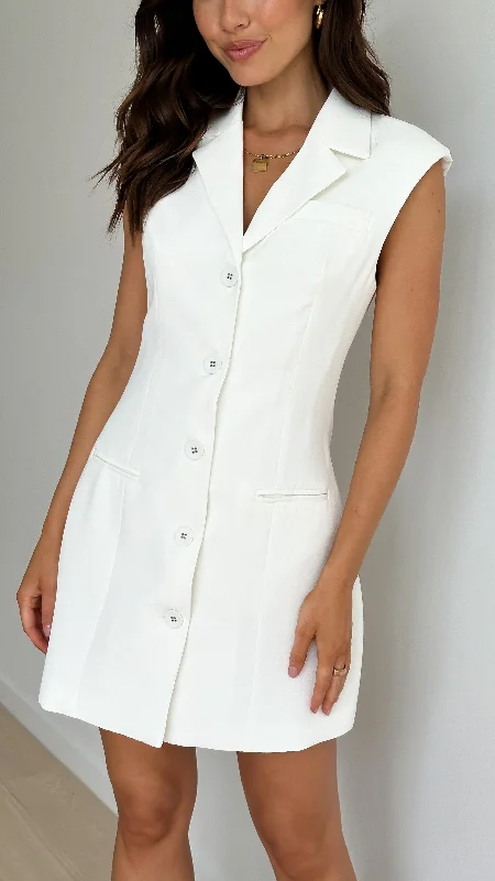 Casual cotton dress-Tayli Blazer Dress - White