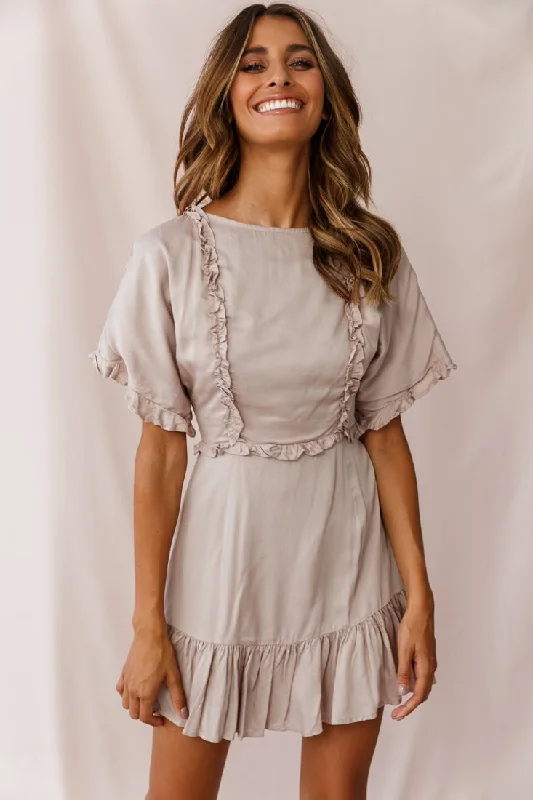 Short sleeve midi dress-Thursday Ruffle Detail Lace-Up Back Dress Mocha