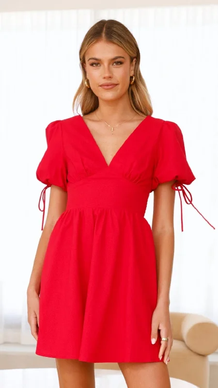 Pleated midi dress-Verve Mini Dress - Red