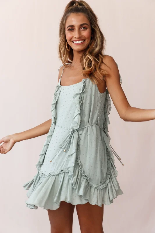 Long sleeve sundress-Wish Fluted Hem Lace-up Back Dress Olive