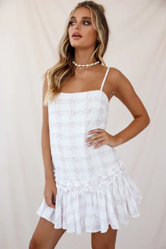 Tiered boho dress-Zelda Dropped Waist Shift Dress Plaid Print White