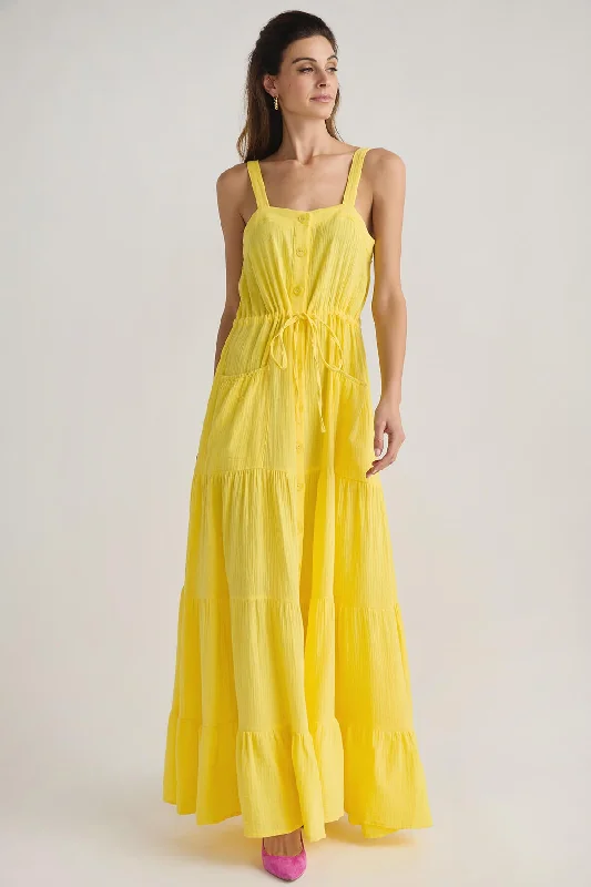 Fringe cocktail dress-Ambition Button Front Maxi Dress