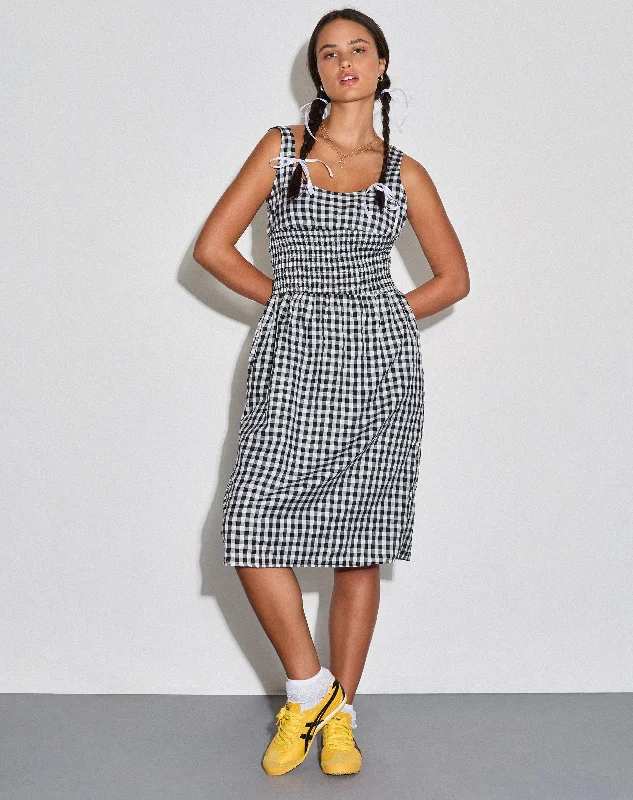 Striped maxi dress-Ambrose Midi Dress in Black and White Gingham