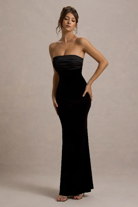 Corset sundress-Ambrosi | Black Velvet Bandeau Maxi Dress