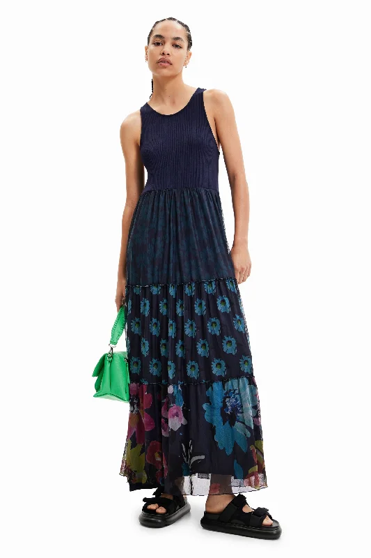 Lace prom dress-Desigual Women's Dresses Vestido Largo Combinado Tul