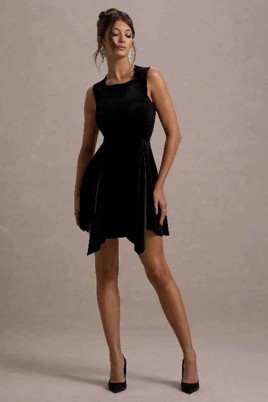 Long sleeve sundress-Baker | Black Velvet Draped-Hem Mini Dress