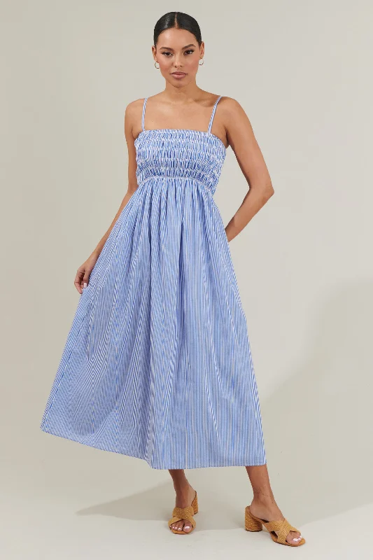 Smocked evening dress-Bartlett Striped Smocked Midi Dress