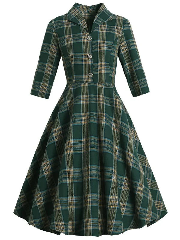 Polka dot party dress-BerriesJam - Button Up Plaid Vintage Robe Swing Dress