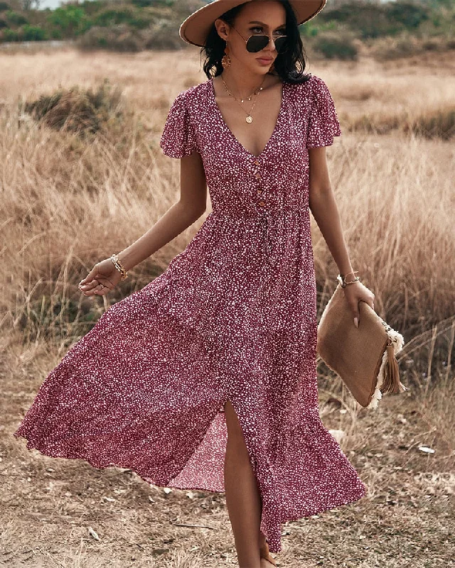 Bohemian lace dress-BerriesJam - Casual Floral Beach Smocked Dress