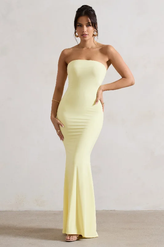 Fringe prom dress-Ceremony | Lemon Bandeau Fishtail Maxi Dress