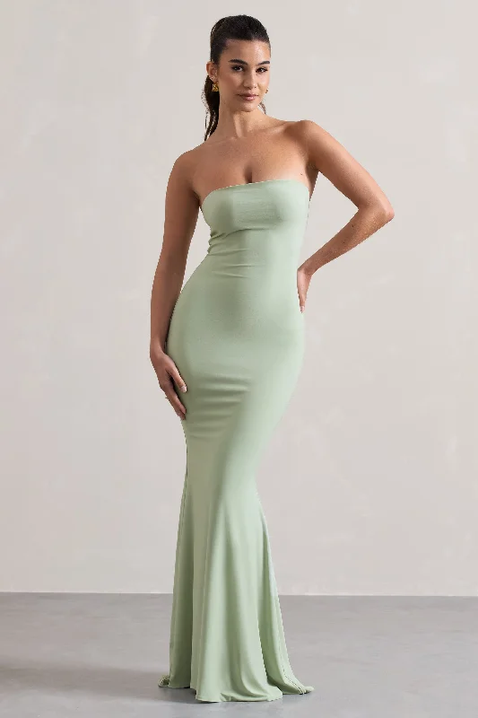 Glitter sundress-Ceremony | Pale Green Bandeau Fishtail Maxi Dress