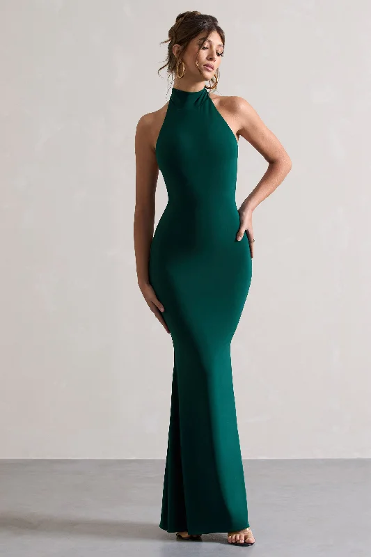 Sequin mini dress-Colorado | Bottle Green High-Neck Fishtail Maxi Dress