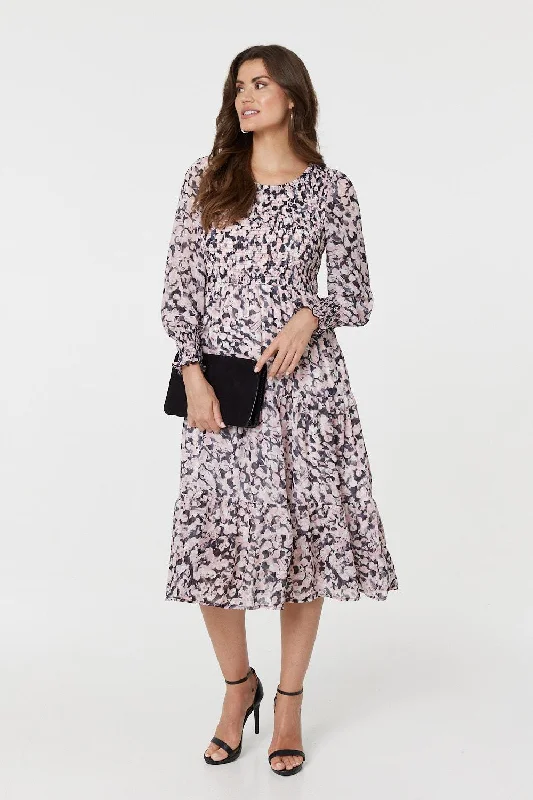 Velvet wrap dress-Floral Tiered Smock Midi Dress