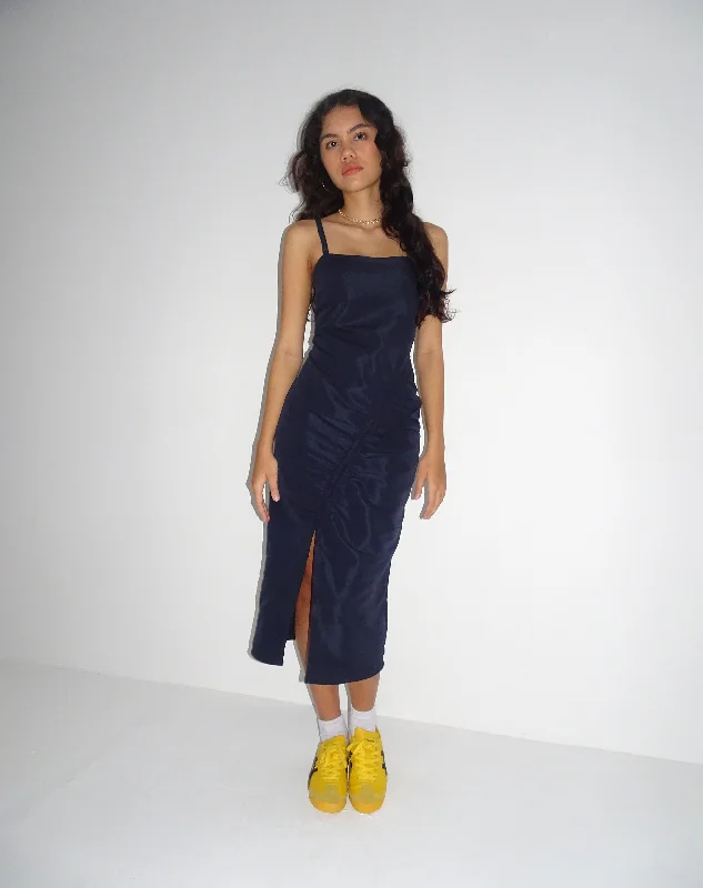 Halter neck maxi dress-Daisha Midi Dress in Navy