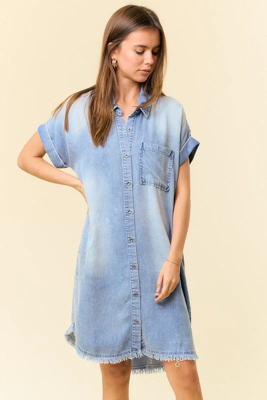 Corset cocktail dress-Denim Pocket Dress