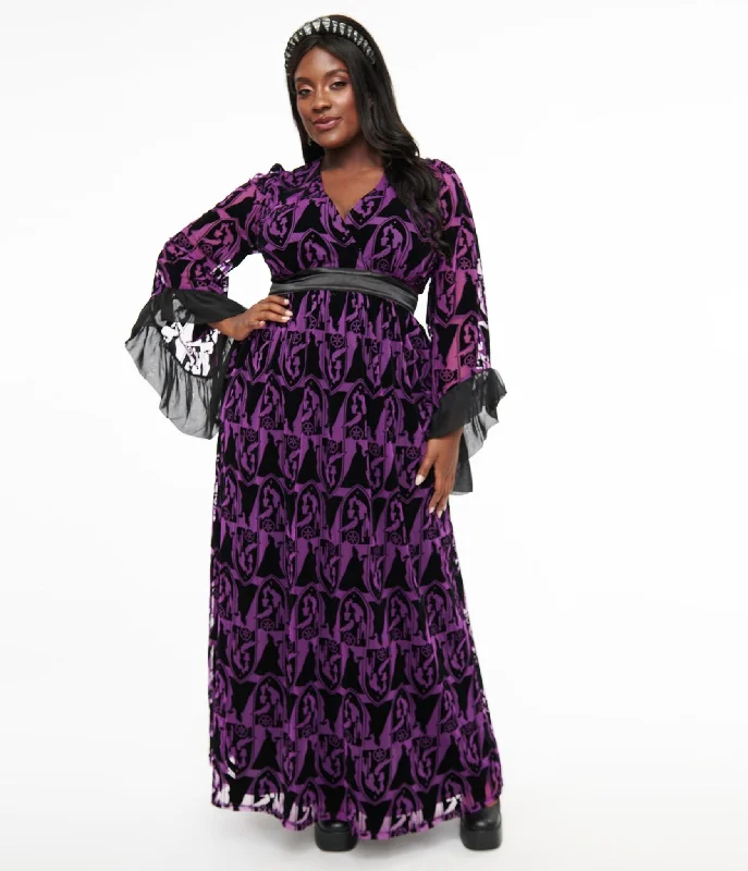 Red bodycon dress-Disney Princess collection by Unique Vintage Plus Size Purple & Black Velvet Burnout Maleficent Print Maxi Dress