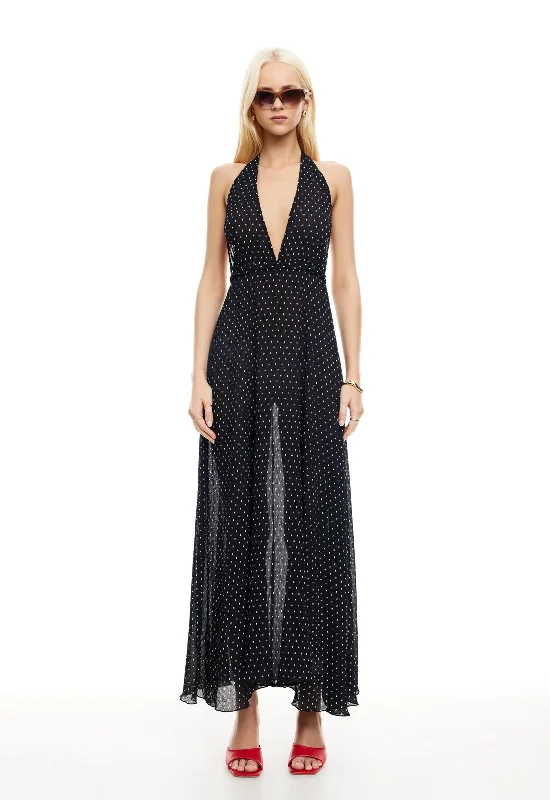 Short sleeve wrap dress-DISTRICT MAXI DRESS - ONYX POLKA