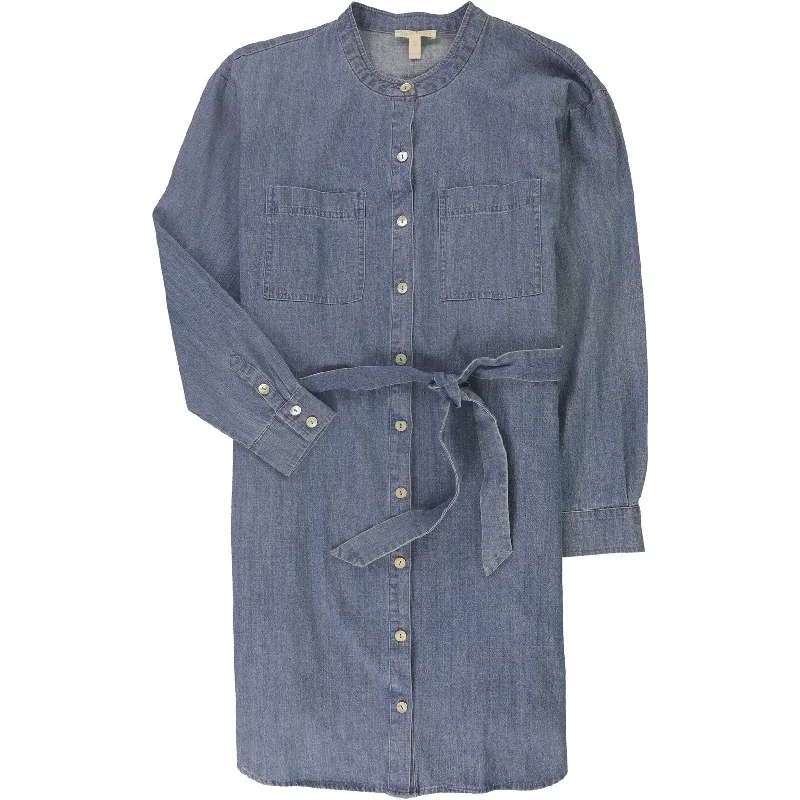 Wrap front dress-Eileen Fisher Womens Chambray Shirt Dress, Blue, XX-Small