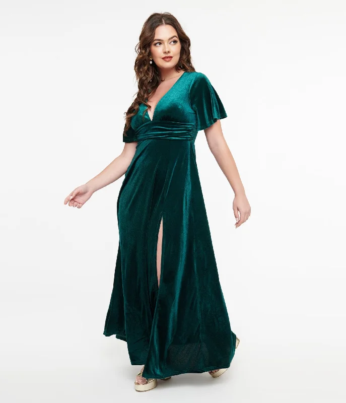 Ruffled maxi dress-Emerald Velvet Berenice Maxi Dress