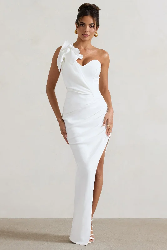 White eyelet dress-Esther | White Wrap Maxi Dress With Corsage