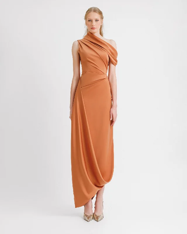 Long sleeve evening dress-Asymmetrical Neckline and Hemline Dress