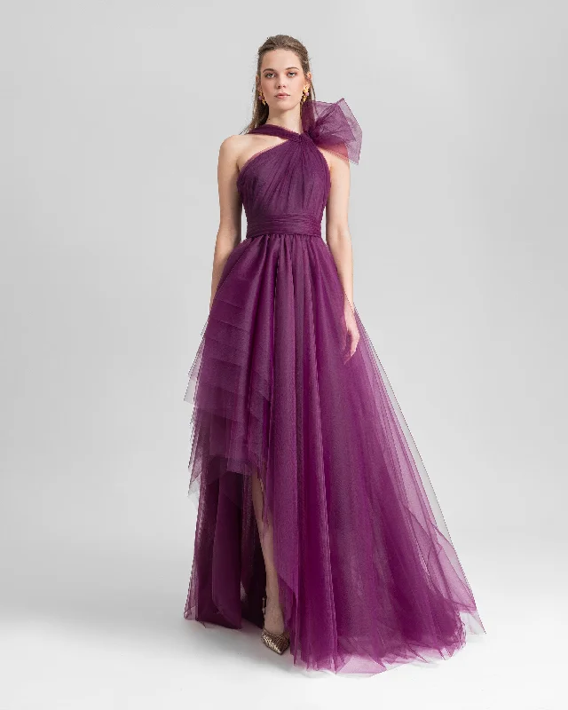 Long sleeve shift dress-Bow-Like Purple Tulle Dress