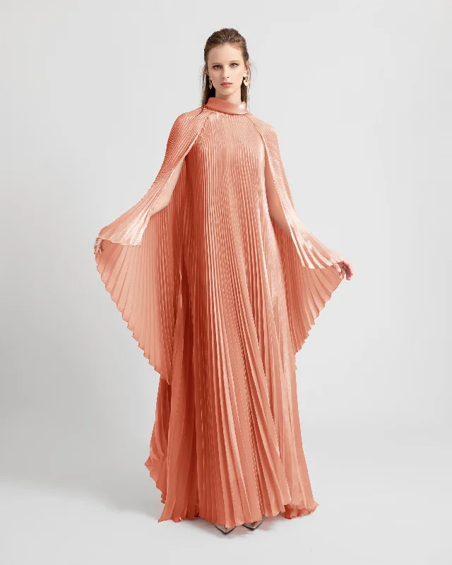 Tiered midi dress-Copper Lame Organza Flared Kaftan