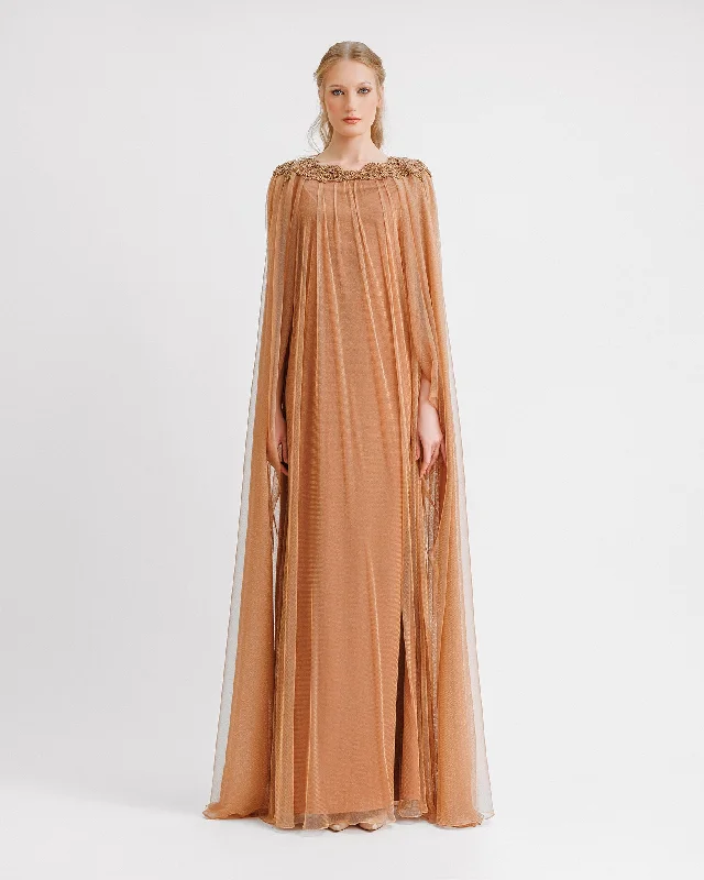 Pleated cocktail dress-Draped Back Loose-Cut Kaftan