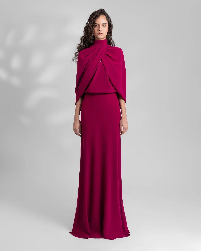 Long sleeve sundress-Draped Front Crepe Dress