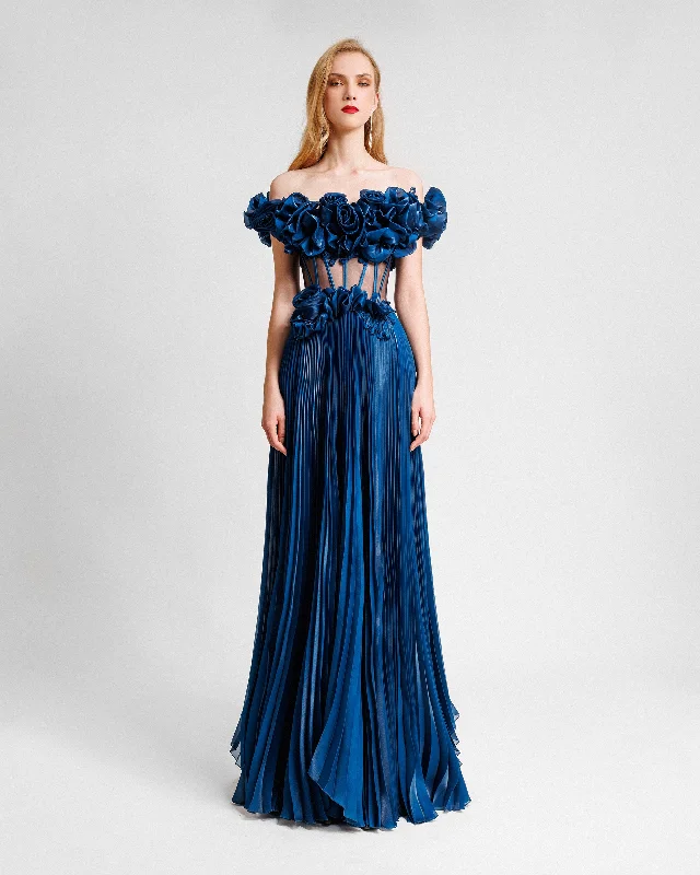 Corset style dress-Off-The-Shoulders Pleated Dress