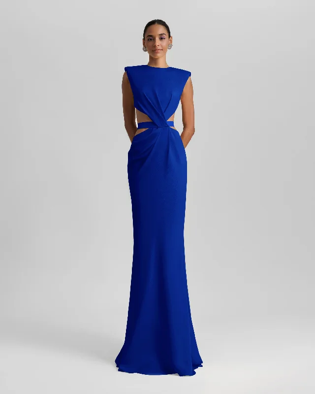 Tiered sundress-Royal Blue Long Dress With Cut-Outs