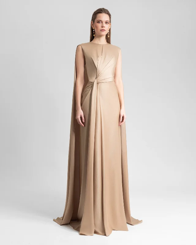 Pleated evening dress-Slim Cut Satin Dress