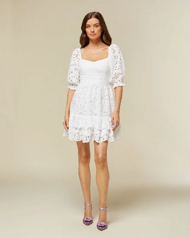 Short sleeve maxi dress-Eyelet Puff Sleeve Mini Dress