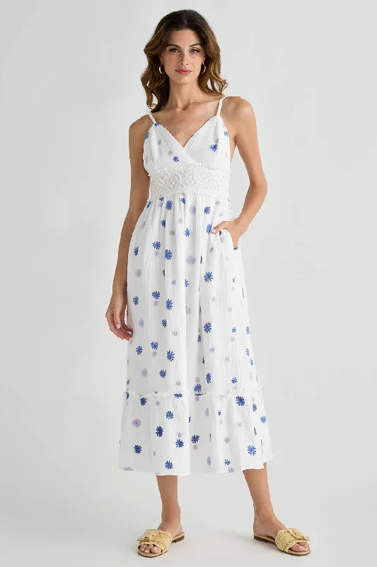 Ruched midi dress-Fate Embroidered Cotton Gauze Maxi Dress