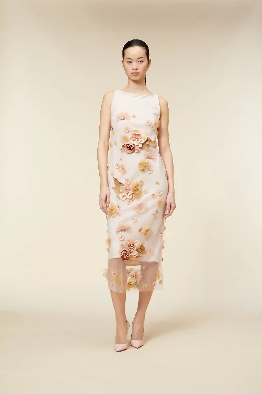 Ruched midi dress-FLORAL EMBROIDERY MIDI DRESS