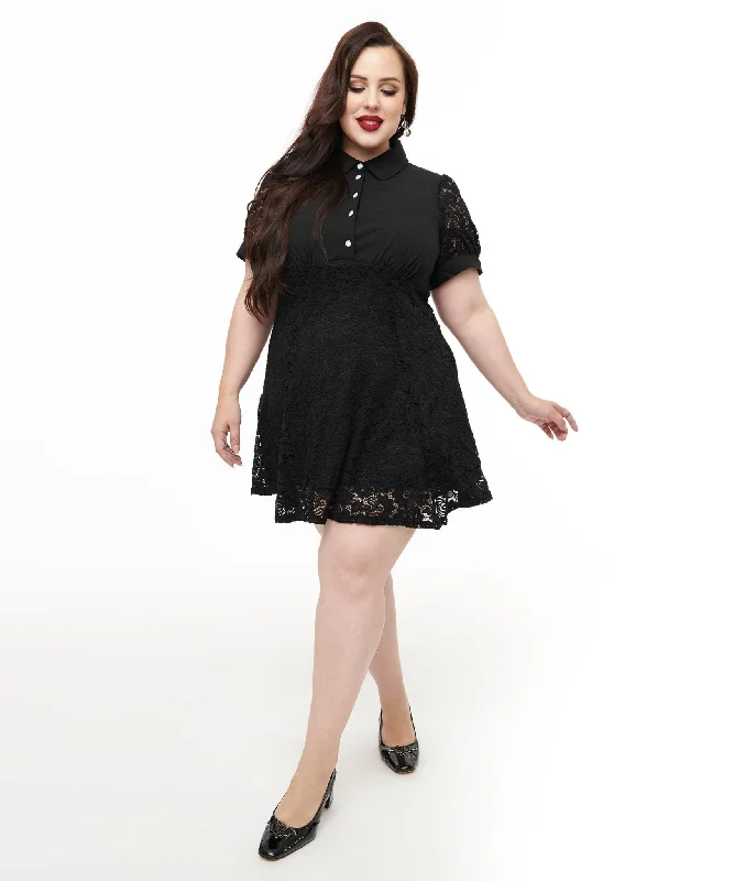 Lace maxi dress-Hell Bunny Plus Size 1950s Black Lace Dominica Mini Dress