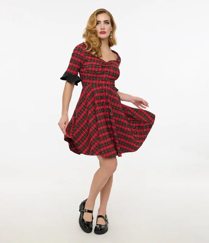 Smocked maxi dress-Jawbreaker Red Tartan & Black Heart Mini Dress