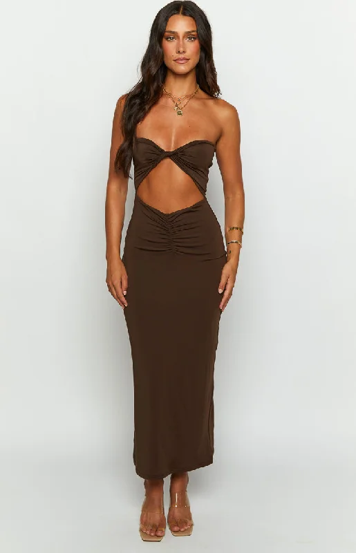 Satin maxi dress-Juliete Brown Midi Dress