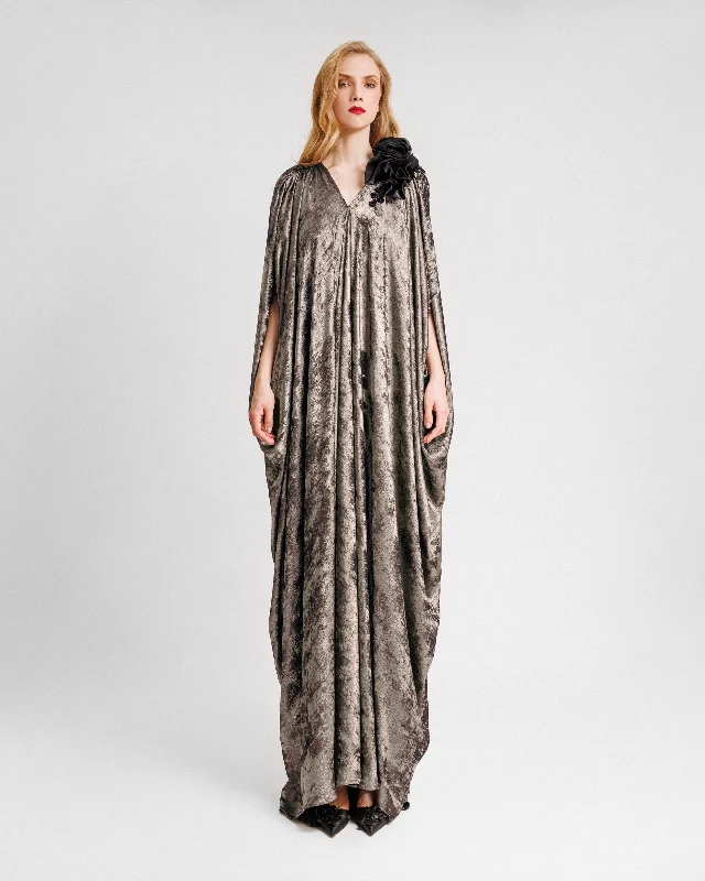 Halter neck dress-Loose-Cut Metallic Blue Kaftan